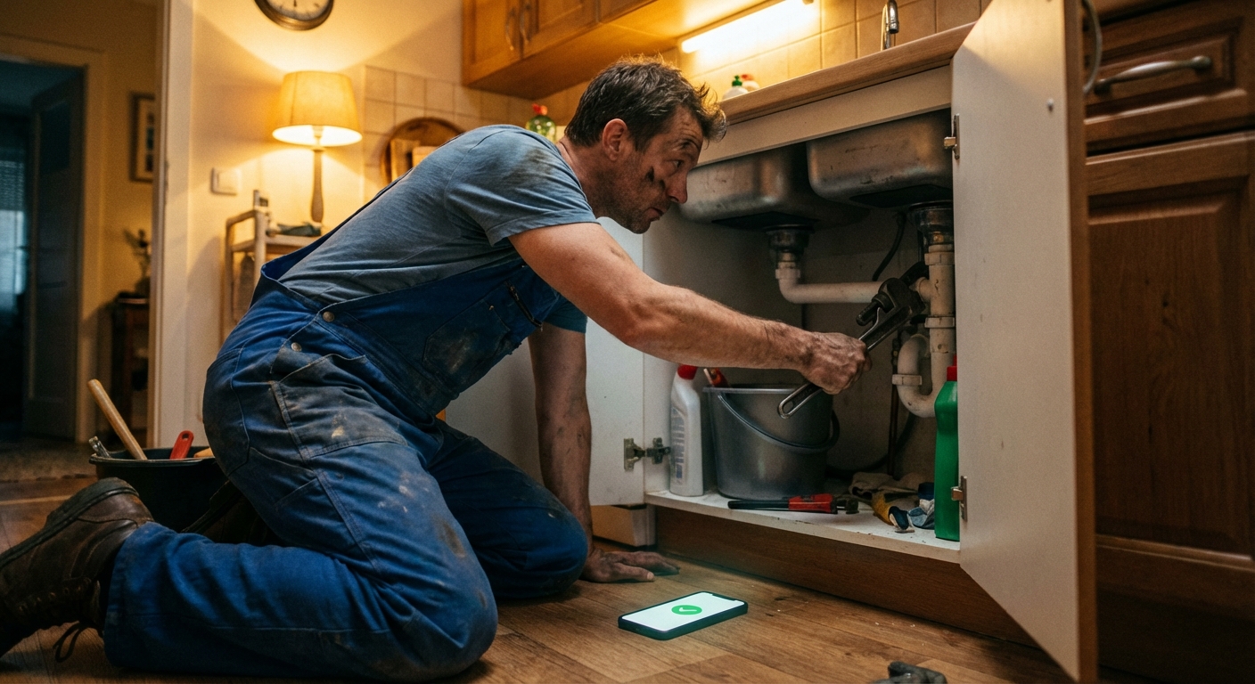 Plumber Working While Booking